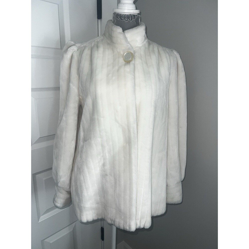 Vintage Casper Ivory Faux Fur Borgessa Jacket Size Medium See Measurements